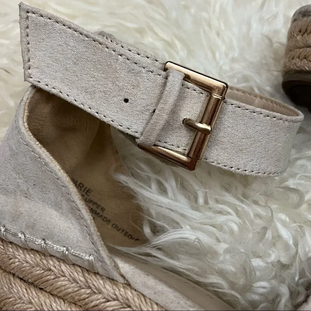 Altar’d State Tan Vegan Suede Perforated Espadrilles Wedges 8